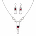 Marvel Silver red stone silver necklace set with matching earrings for women