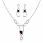 Marvel Silver red stone silver necklace set with matching earrings for women