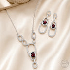 Marvel Silver red stone silver necklace set with matching earrings for women