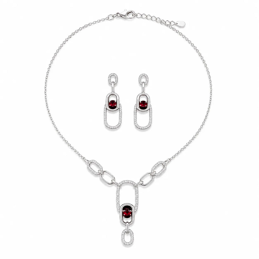 Marvel Silver red stone silver necklace set with matching earrings for women