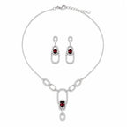 Marvel Silver red stone silver necklace set with matching earrings for women