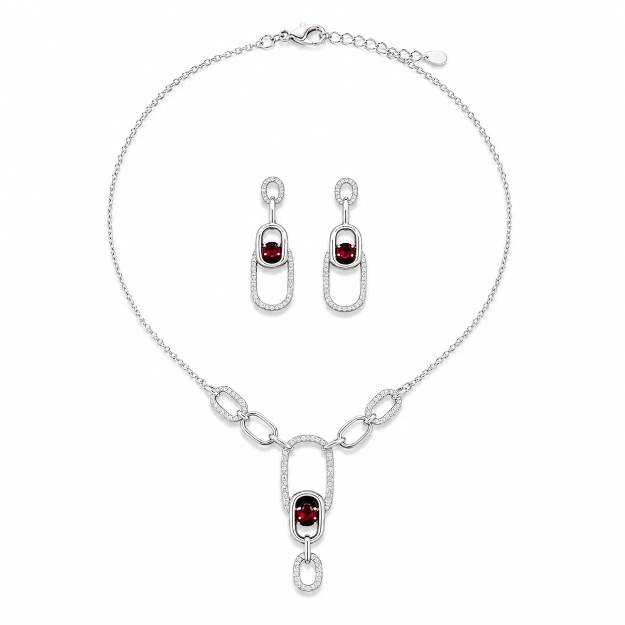 Marvel Silver red stone silver necklace set with matching earrings for women