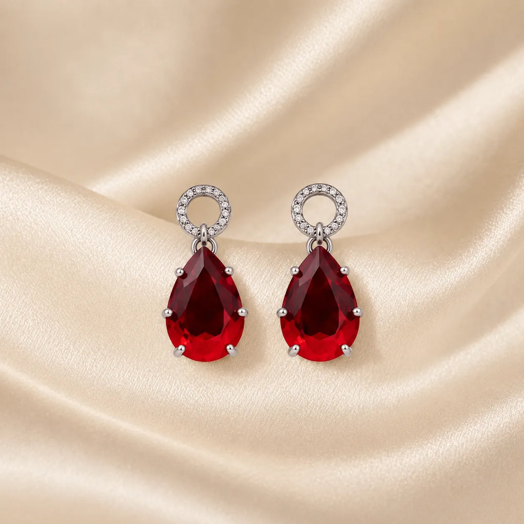 Marvel Silver red teardrop silver necklace set with matching earrings for women