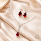 Marvel Silver red teardrop silver necklace set with matching earrings for women