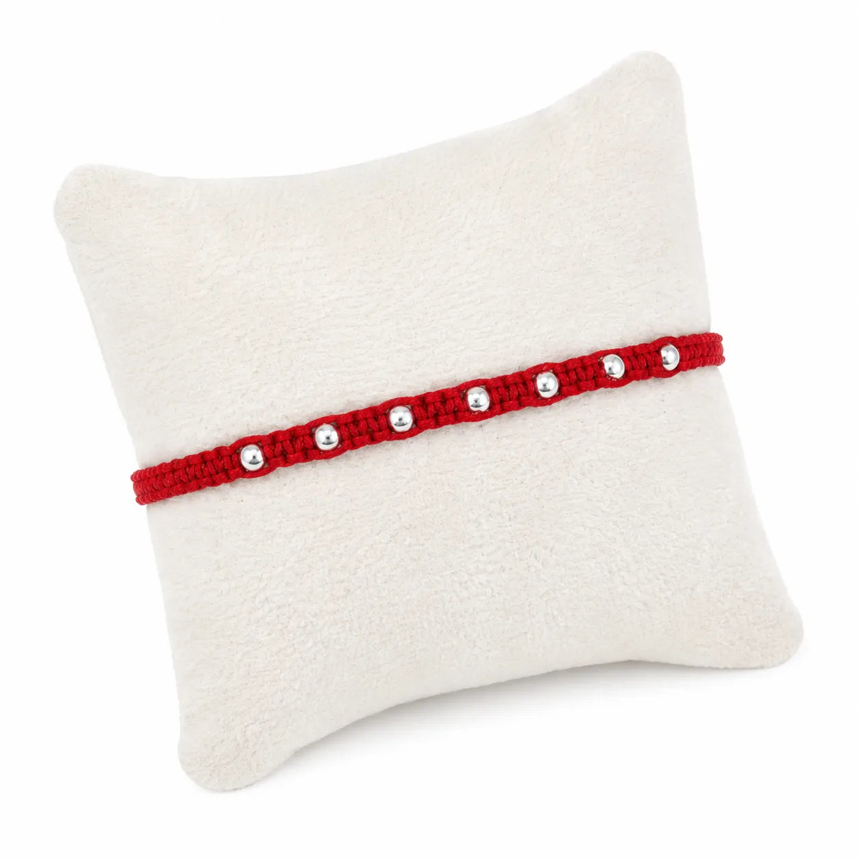 Marvel Silver red thread rakhi for brother with polished silver-tone round bead detailing