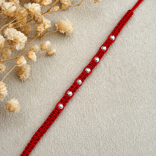 Silver Red Thread Bead Rakhi for Brother