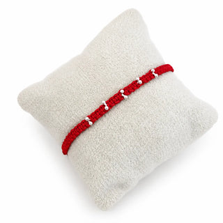 Silver Red Thread Minimal Bead Rakhi