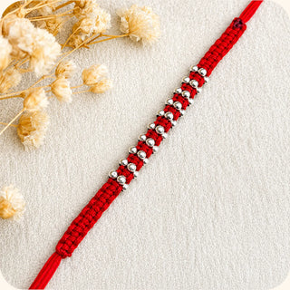 Silver Red Thread Multi Bead Rakhi for Brother