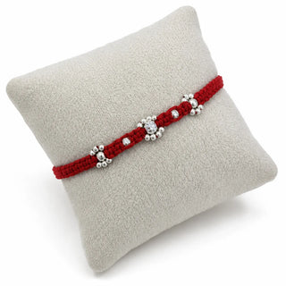 Silver Red Thread Stone Floral Rakhi