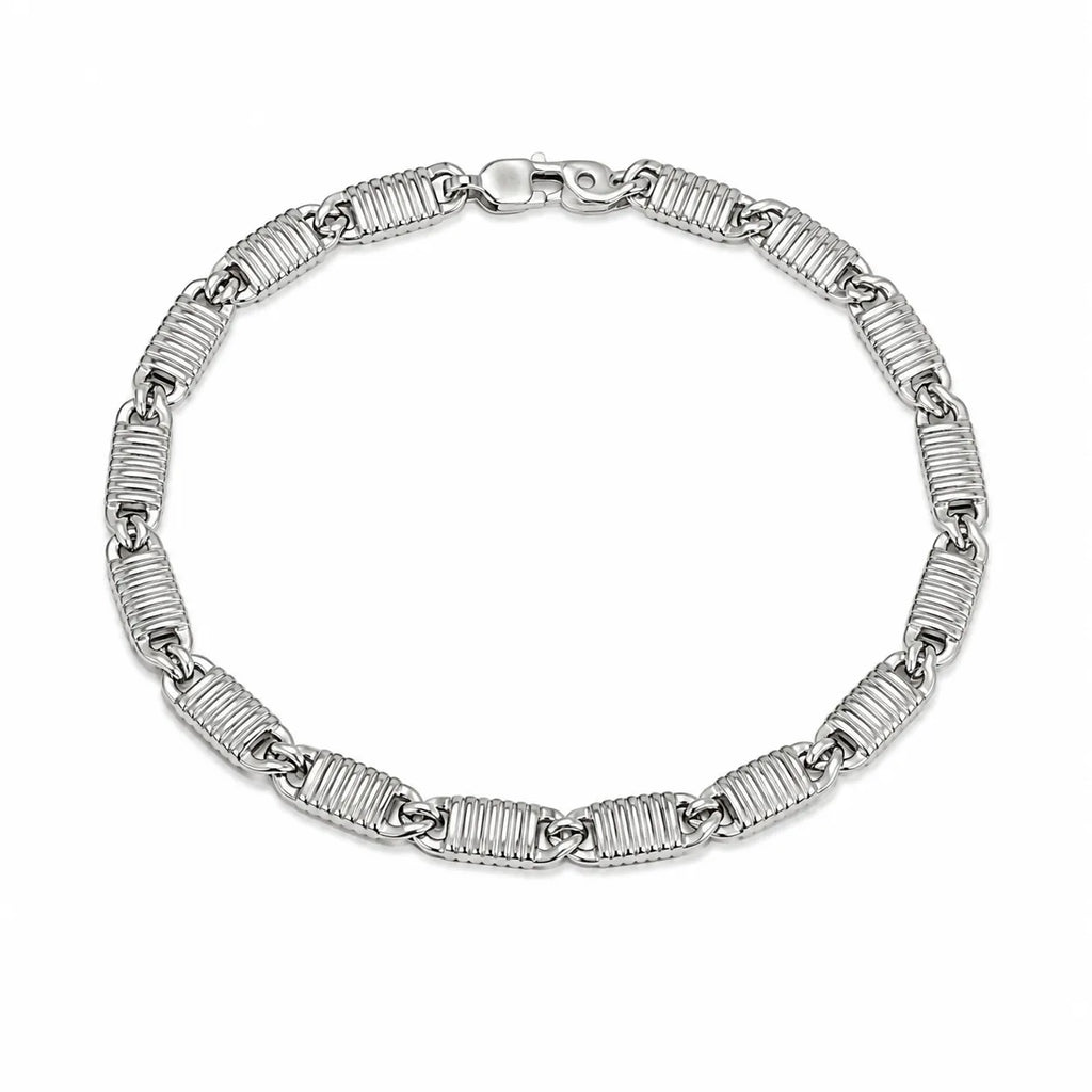 Marvel Silver ribbed link chain bracelet for men with polished silver finish