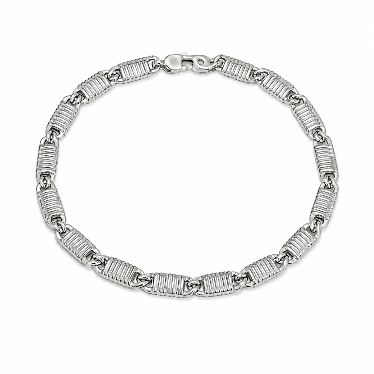 Marvel Silver ribbed link chain bracelet for men with polished silver finish