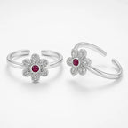 Marvel Silver ruby flower adjustable toe ring for women with floral silver design
