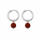 Marvel Silver Rudraksha Silver Hoop Bali Earrings for Boys with Hinged Lock on White Background