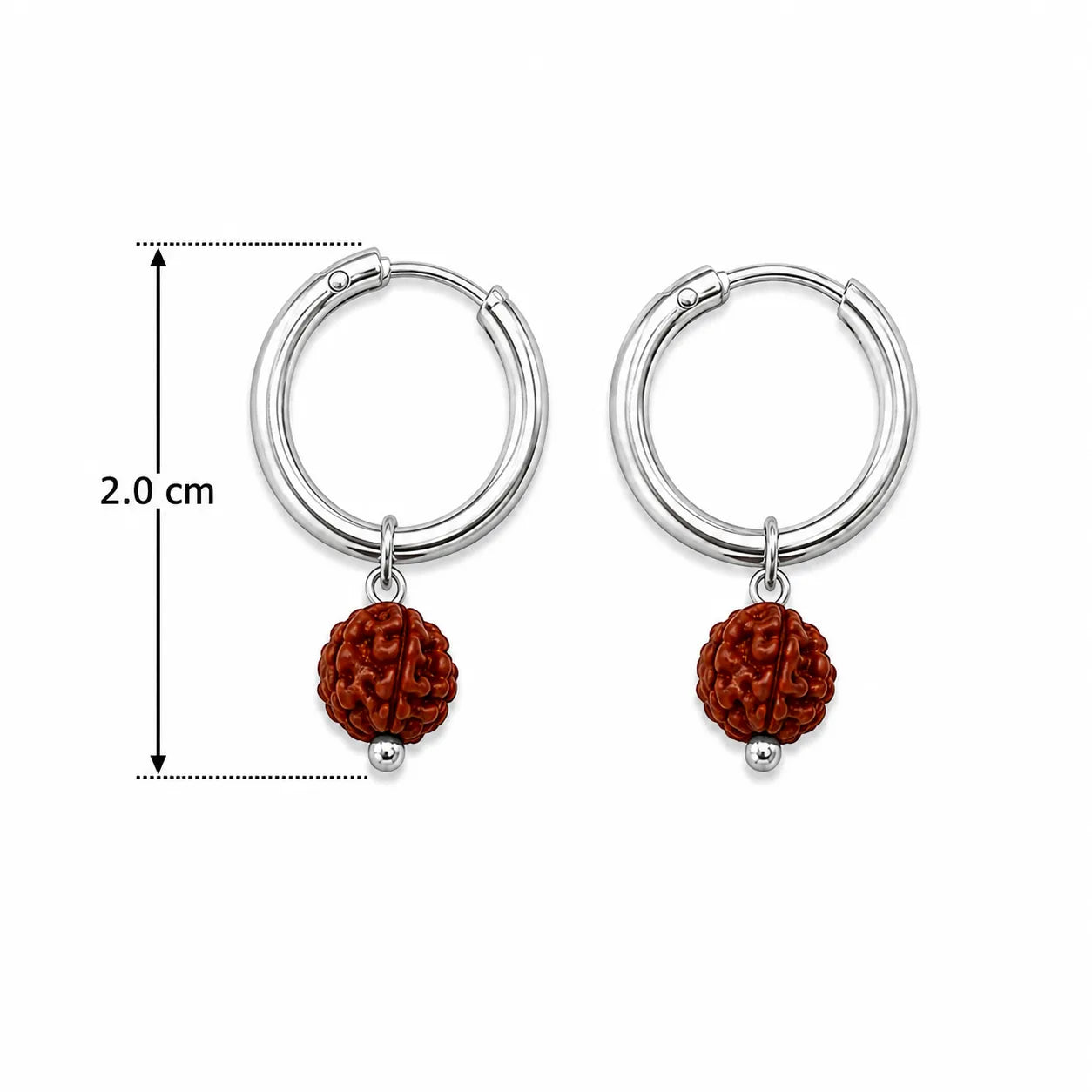 Marvel Silver Rudraksha Silver Hoop Bali Earrings for Boys with Hinged Lock on White Background