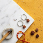 Marvel Silver Rudraksha Silver Hoop Bali Earrings for Boys with Hinged Lock on White Background