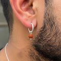 Marvel Silver Rudraksha Silver Hoop Bali Earrings for Boys with Hinged Lock on White Background