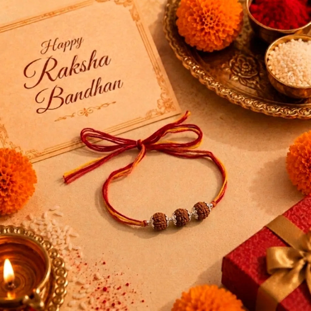 Silver Rudraksha Bead Rakhi with Silver Beads