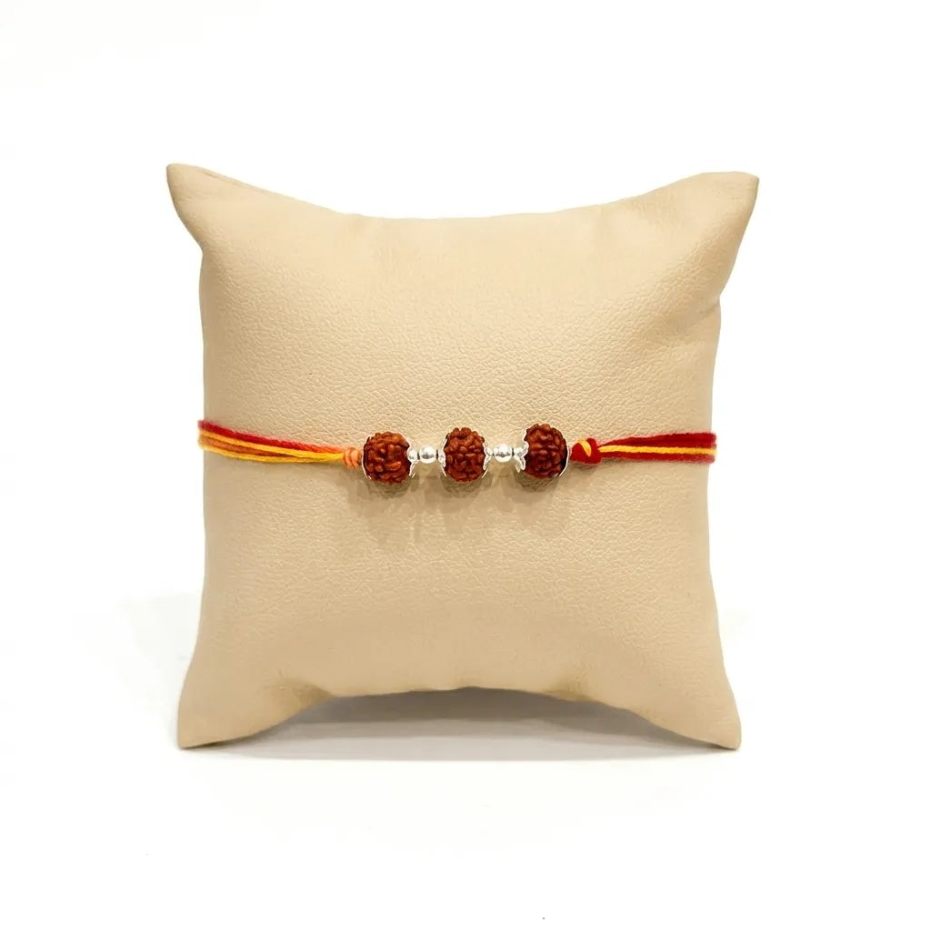 Silver Rudraksha Bead Rakhi with Silver Beads