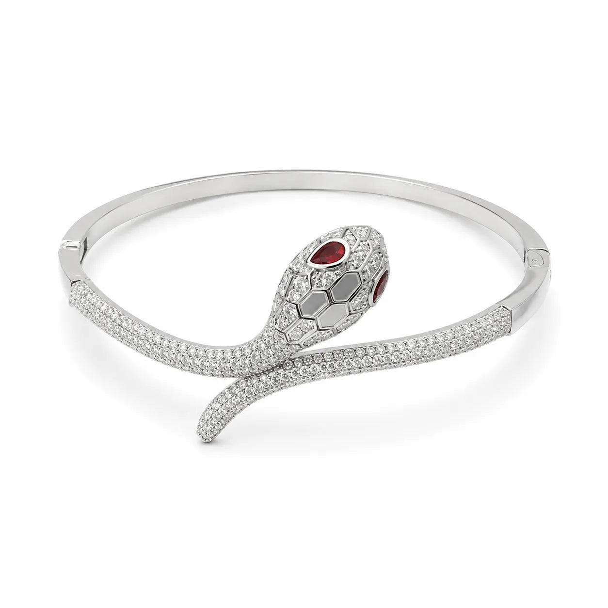 Marvel Silver snake design silver kada for girls with red and white stones