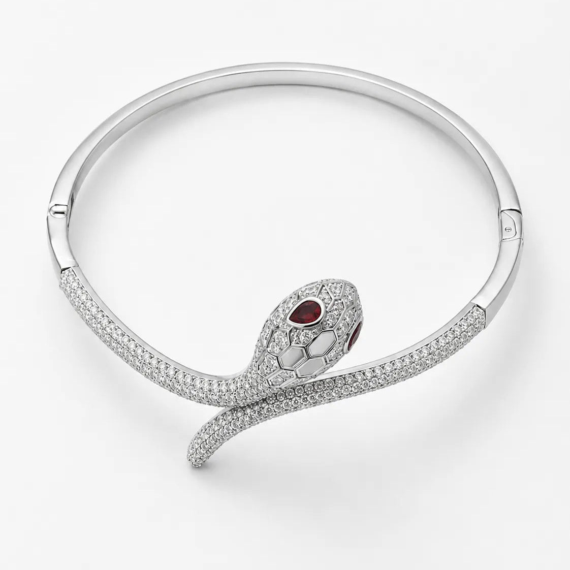 Marvel Silver snake design silver kada for girls with red and white stones