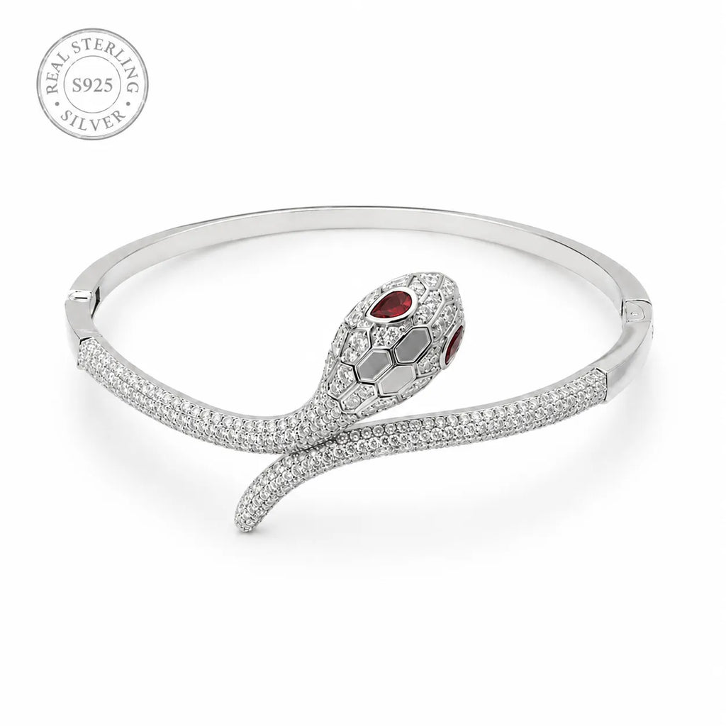 Marvel Silver snake design silver kada for girls with red and white stones