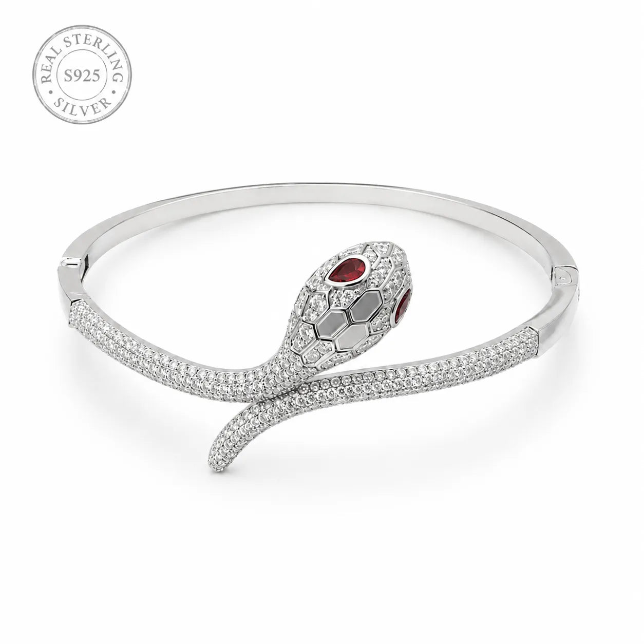 Marvel Silver snake design silver kada for girls with red and white stones