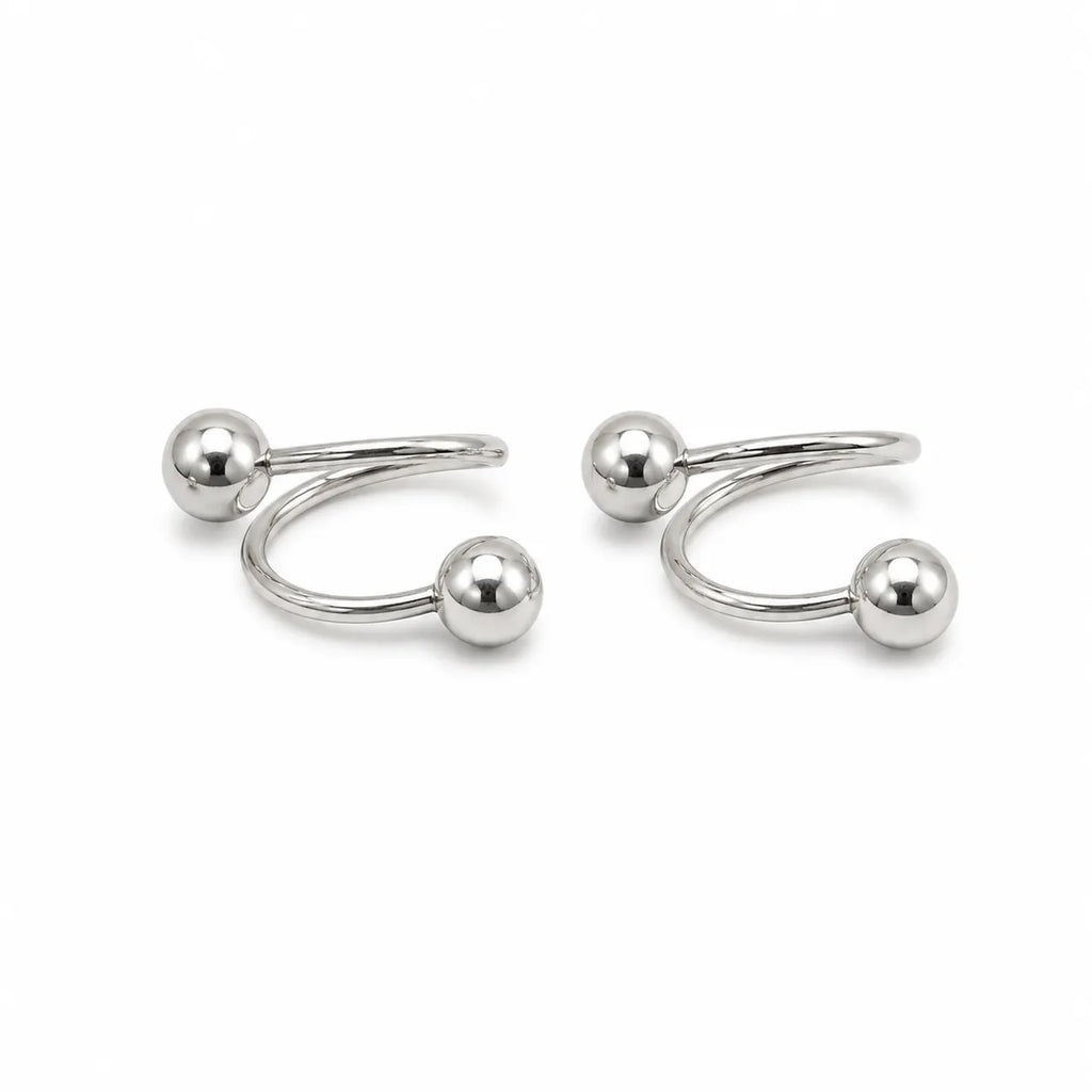 Marvel Silver 925 sterling silver spiral ball earrings featuring a modern open wrap design with polished silver ball accents for women and girls.
