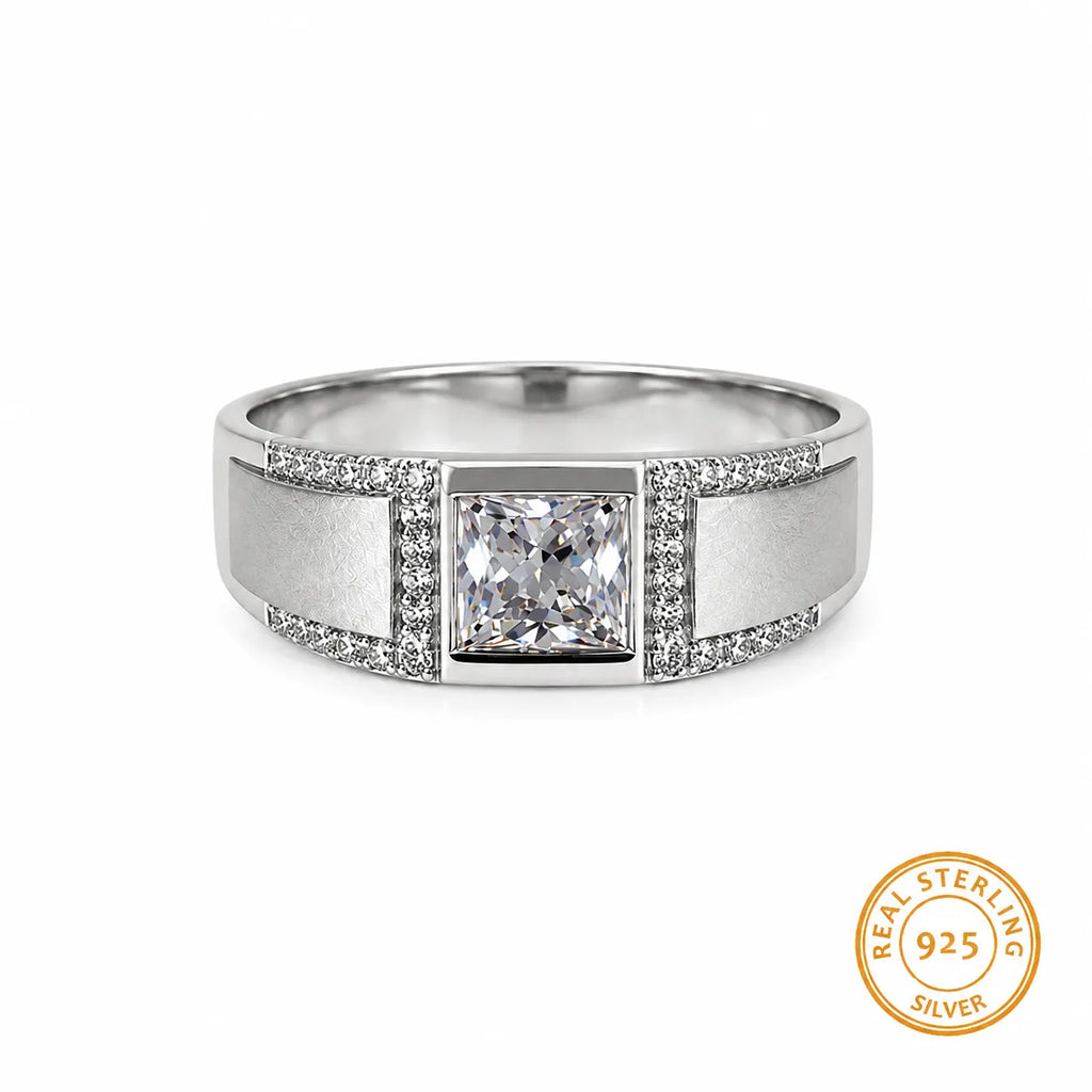 Marvel Silver square solitaire stone silver ring for men with 2.3 cm size
