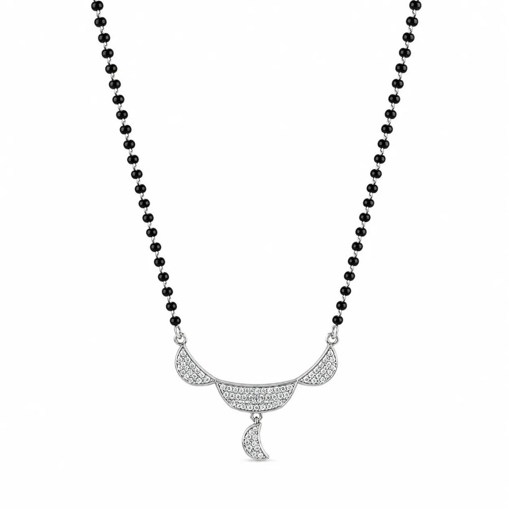 Marvel Silver triple crescent black beads mangalsutra for women with 4 cm pendant