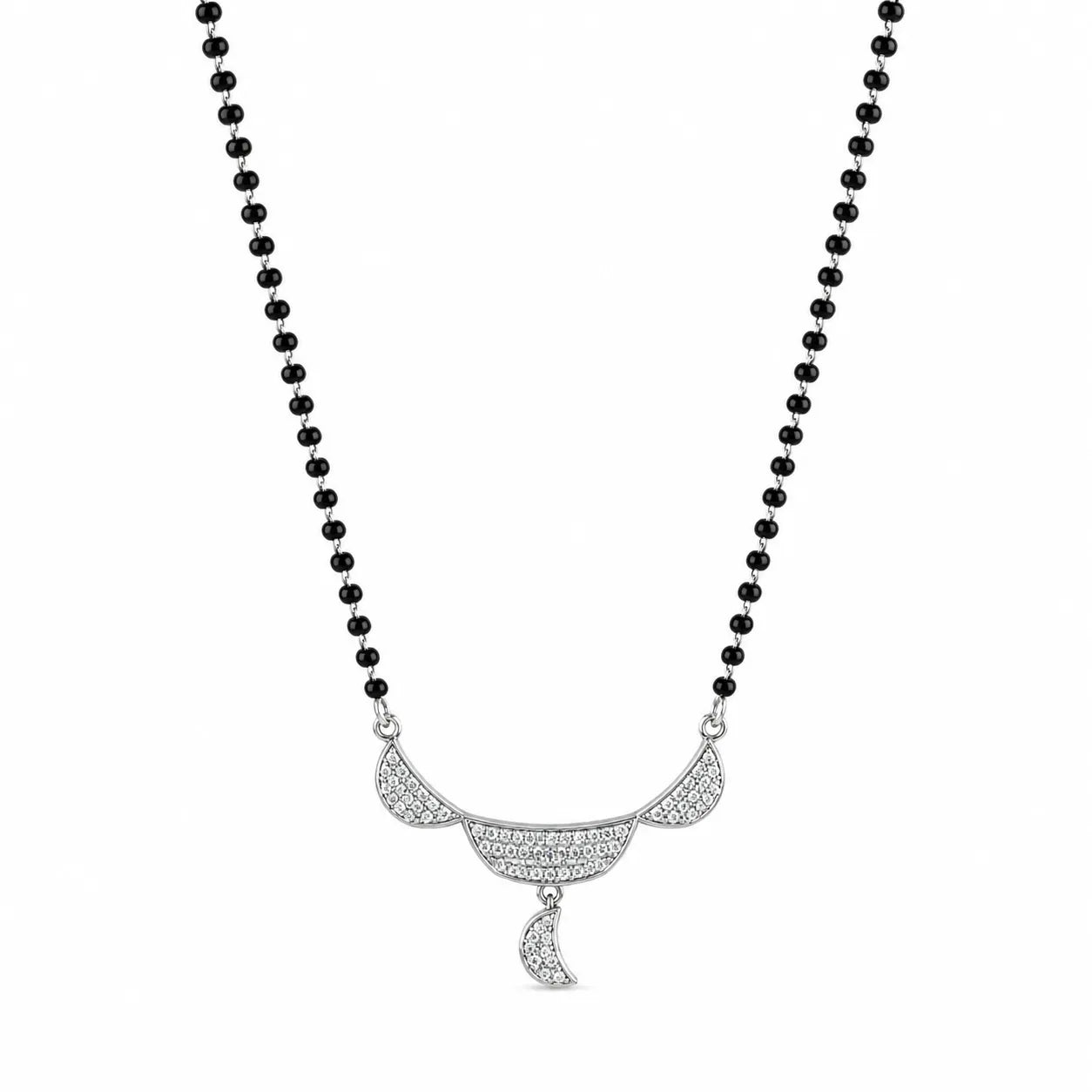 Marvel Silver triple crescent black beads mangalsutra for women with 4 cm pendant