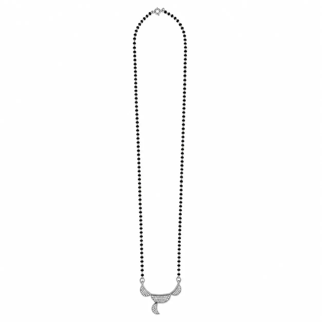 Marvel Silver triple crescent black beads mangalsutra for women with 4 cm pendant