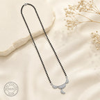 Marvel Silver triple crescent black beads mangalsutra for women with 4 cm pendant