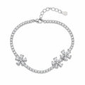 Marvel Silver 925 sterling silver tennis bracelet featuring three sparkling flower motifs with AAA Cubic Zirconia stones, adjustable chain, rhodium-plated finish, elegant bracelet for women and girls suitable for daily wear, parties, weddings, festive occasions, and gifting.