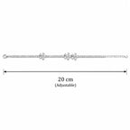 Marvel Silver 925 sterling silver tennis bracelet featuring three sparkling flower motifs with AAA Cubic Zirconia stones, adjustable chain, rhodium-plated finish, elegant bracelet for women and girls suitable for daily wear, parties, weddings, festive occasions, and gifting.