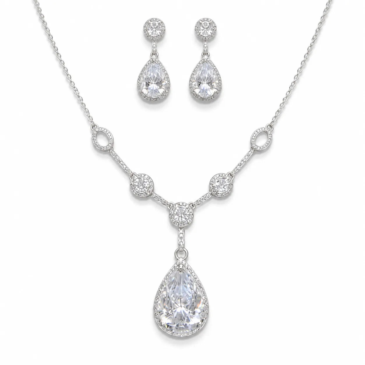 Marvel Silver white stone drop necklace set with matching earrings for women