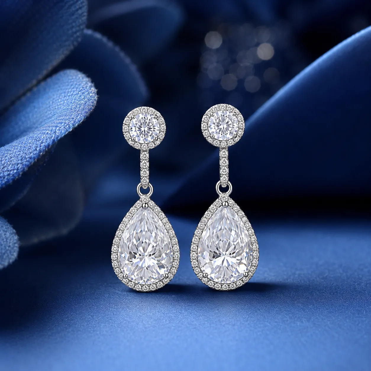 Marvel Silver white stone drop necklace set with matching earrings for women