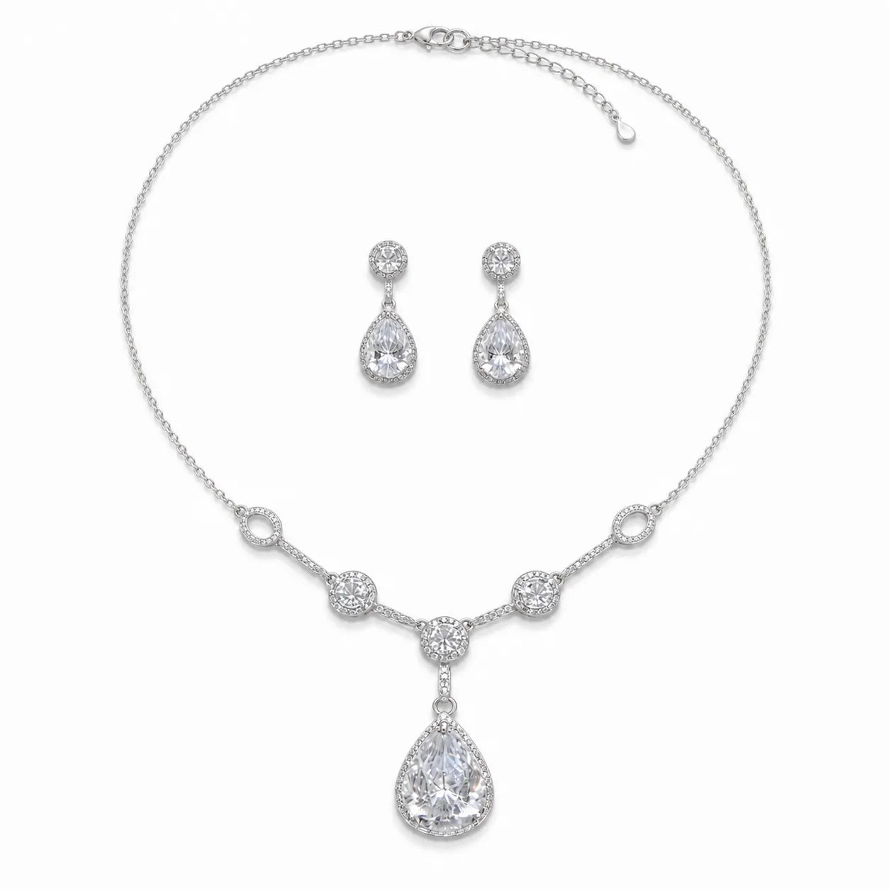 Marvel Silver white stone drop necklace set with matching earrings for women