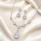 Marvel Silver white stone drop necklace set with matching earrings for women