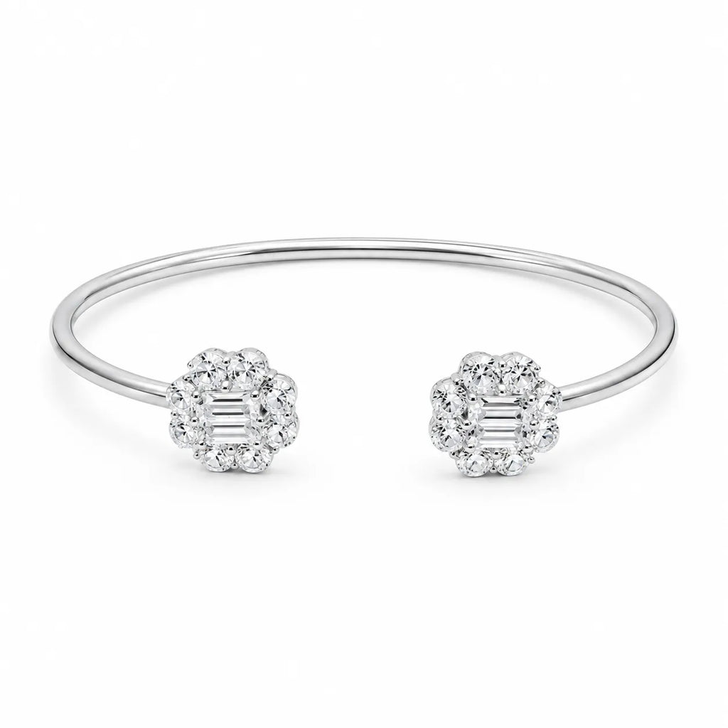 Marvel Silver white stone open silver kada for girls with sparkling floral design