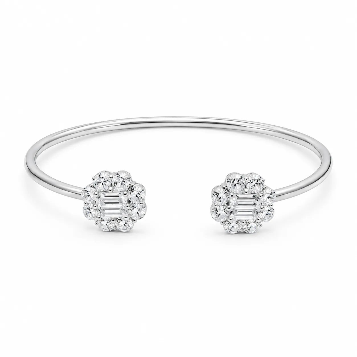 Marvel Silver white stone open silver kada for girls with sparkling floral design