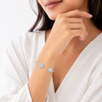 Marvel Silver white stone open silver kada for girls with sparkling floral design