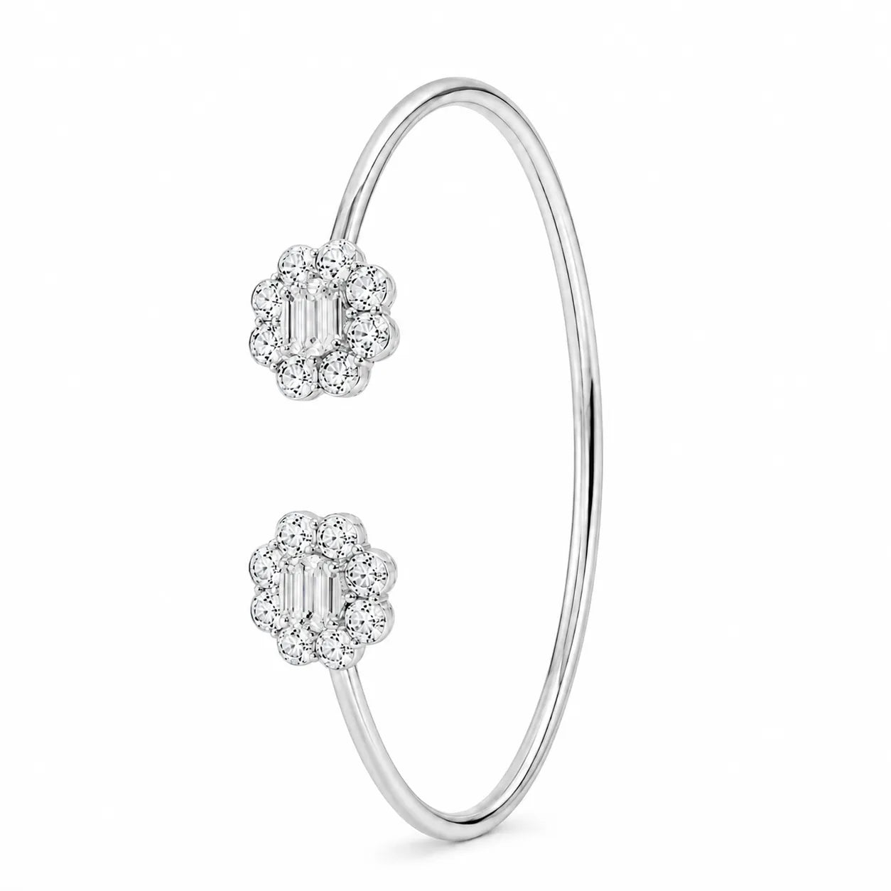 Marvel Silver white stone open silver kada for girls with sparkling floral design