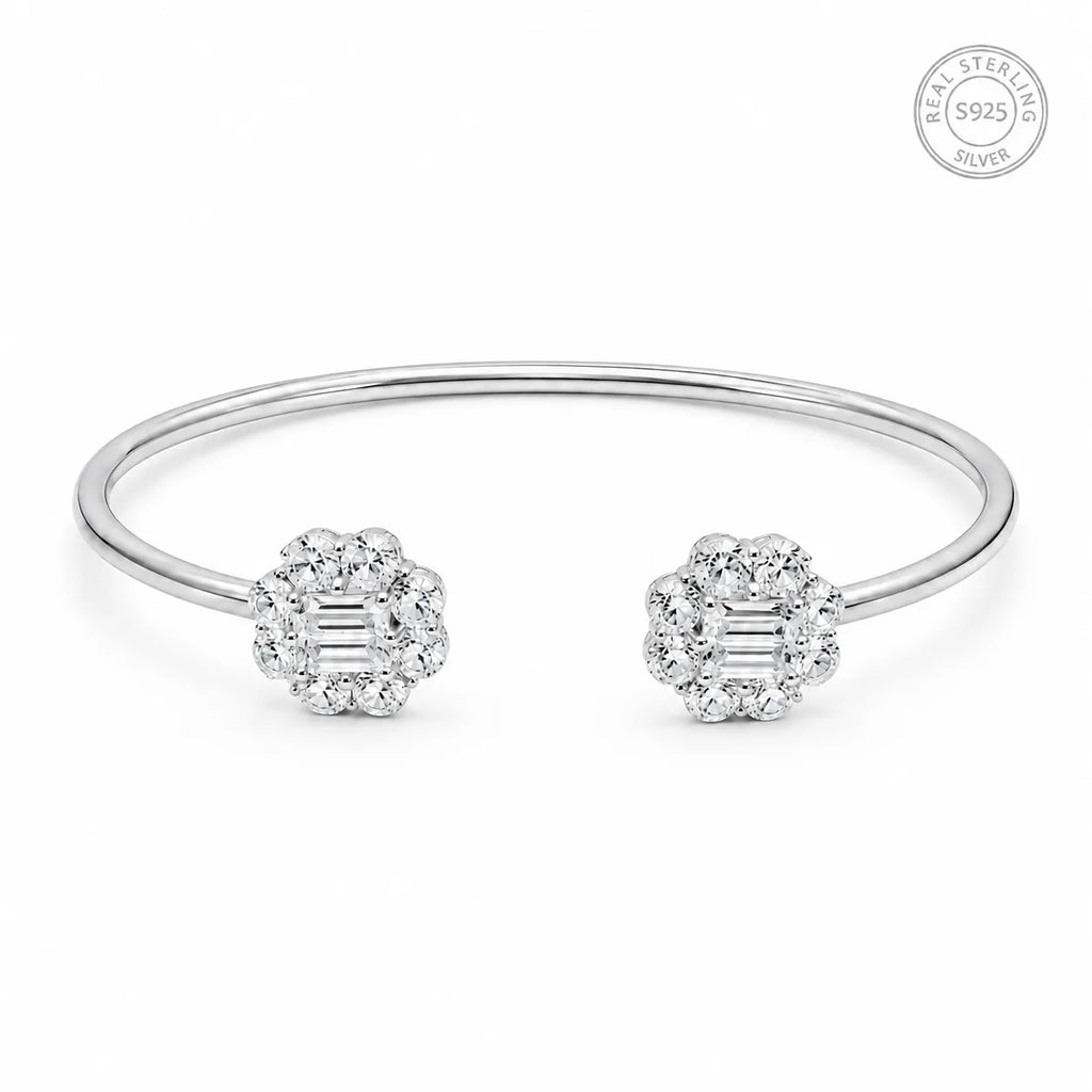 Marvel Silver white stone open silver kada for girls with sparkling floral design