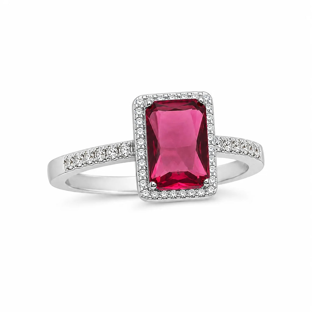 Marvel Silver white stone rectangular silver ring for women with heart side design