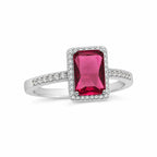 Marvel Silver white stone rectangular silver ring for women with heart side design