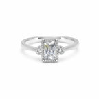 Marvel Silver white stone rectangular silver ring for women with heart side design