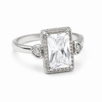 Marvel Silver white stone rectangular silver ring for women with heart side design
