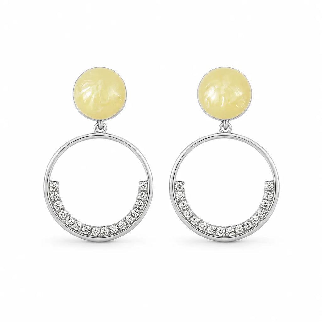 Marvel Silver yellow stone hoop drop earrings for girls with 3.5 cm length and 1 cm stone