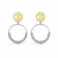 Marvel Silver yellow stone hoop drop earrings for girls with 3.5 cm length and 1 cm stone