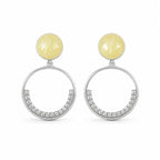 Marvel Silver yellow stone hoop drop earrings for girls with 3.5 cm length and 1 cm stone